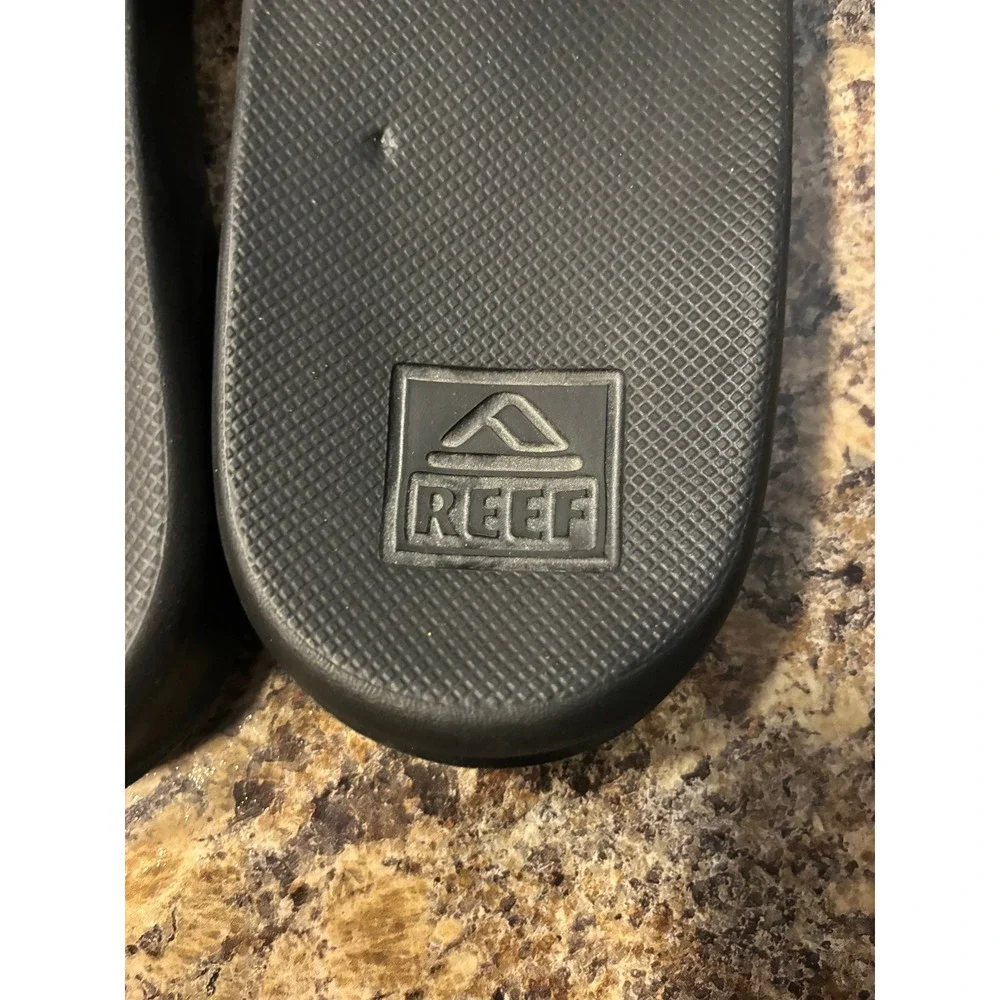 Reef Mens One Slide Sandals Black Life Is Good‎ Logo Comfort Beach Shoes Size 11